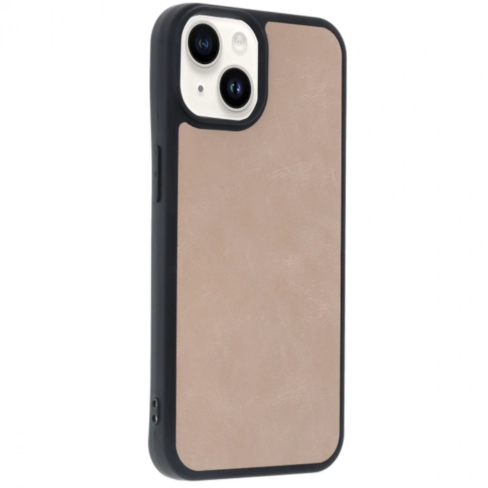 İphone 14 Kılıf Aras Deri Kapak - Pudra