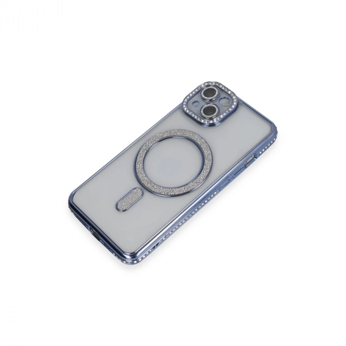 İphone 14 Kılıf Joke Simli Magneticsafe Kılıf - Mavi