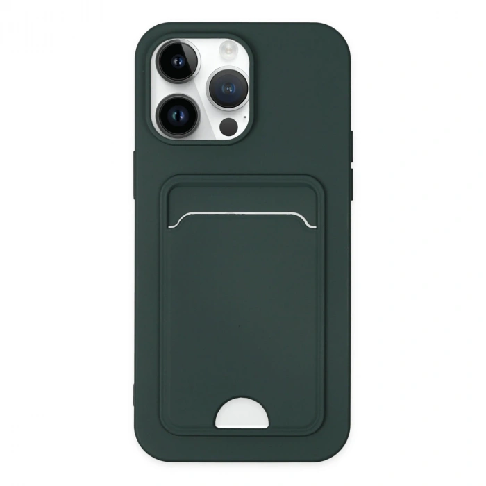 İphone 14 Pro Kılıf Kelvin Kartvizitli Silikon - Koyu Yeşil