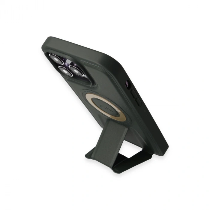 İphone 14 Pro Kılıf Merkür Magneticsafe Standlı Kapak - Koyu Yeşil