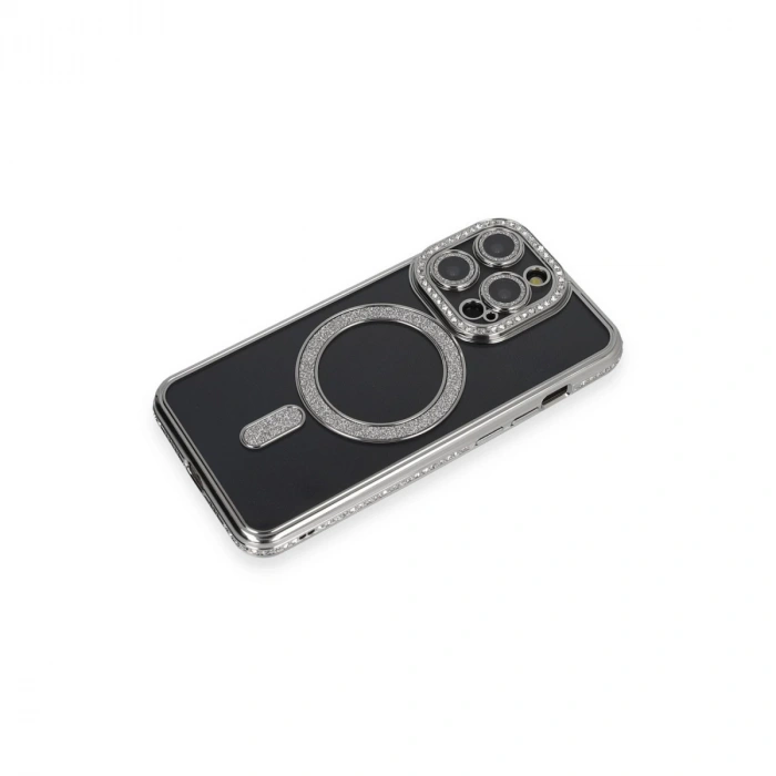 İphone 14 Pro Max Kılıf Joke Simli Magneticsafe Kılıf - Gri