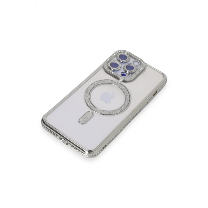 İphone 14 Pro Max Kılıf Joke Simli Magneticsafe Kılıf - Gümüş