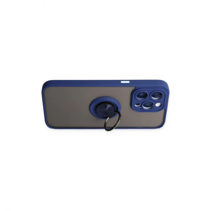 İphone 14 Pro Max Kılıf Montreal Yüzüklü Silikon Kapak - Lacivert