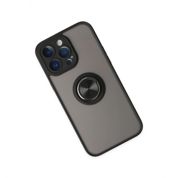 İphone 14 Pro Max Kılıf Montreal Yüzüklü Silikon Kapak - Siyah