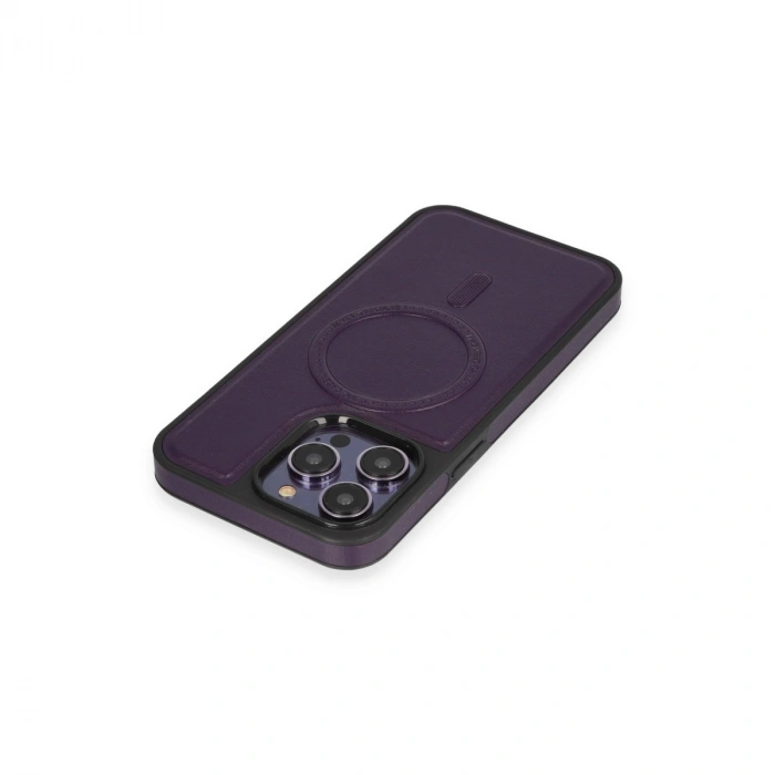 İphone 14 Pro Max Kılıf Ozzi Magsafe Deri Kapak - Derin Mor