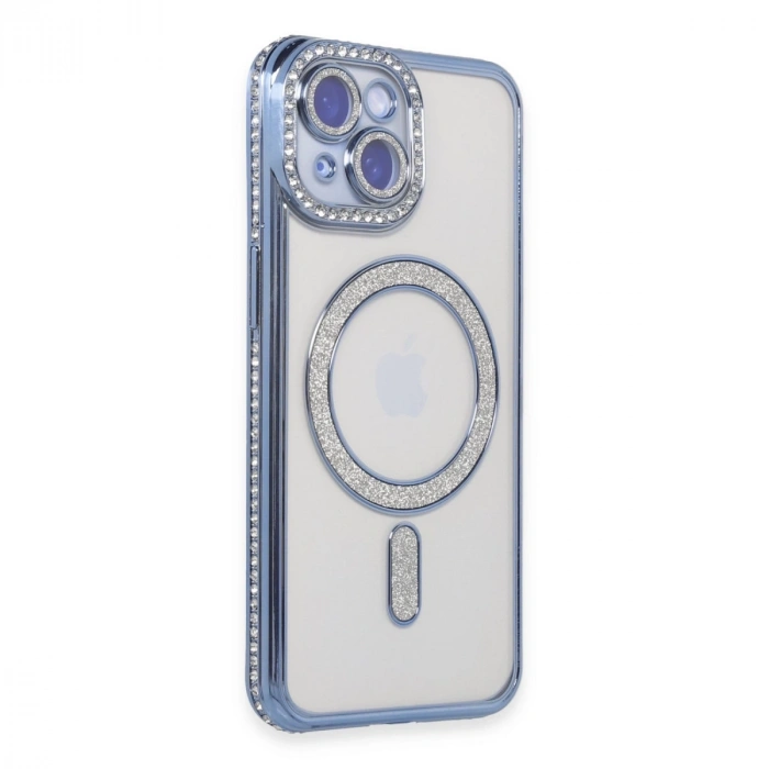 İphone 15 Kılıf Joke Simli Magneticsafe Kılıf - Mavi