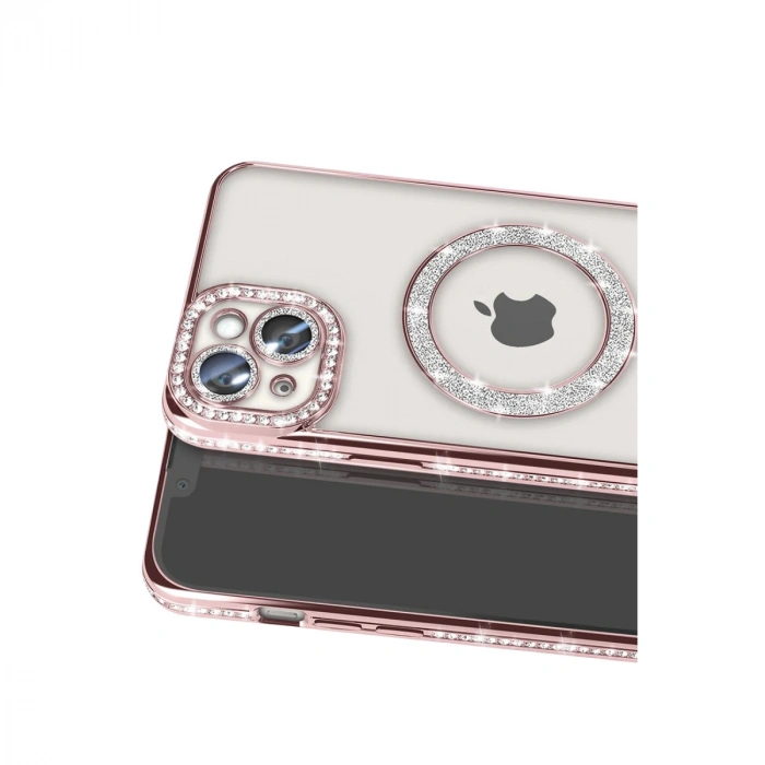 İphone 15 Kılıf Joke Simli Magneticsafe Kılıf - Pembe