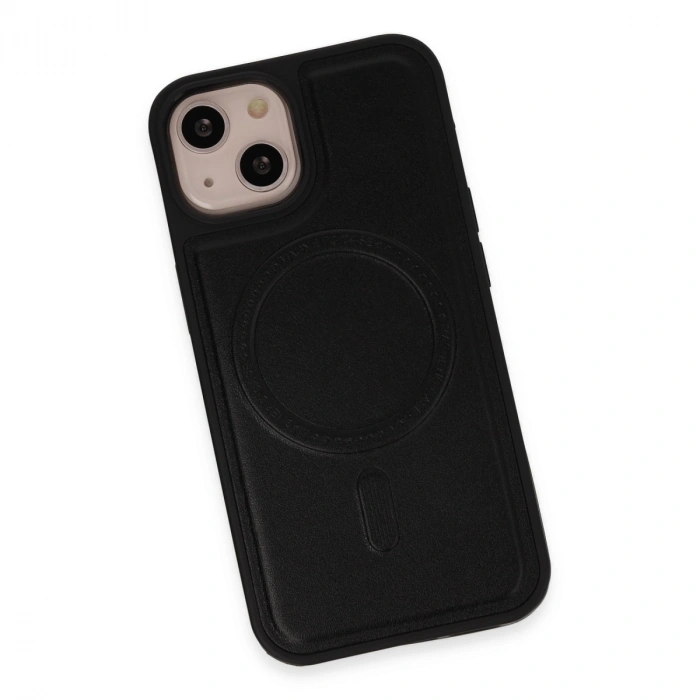 İphone 15 Kılıf Ozzi Magsafe Deri Kapak - Siyah