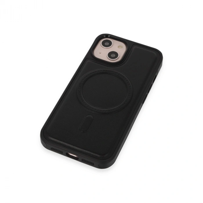 İphone 15 Kılıf Ozzi Magsafe Deri Kapak - Siyah
