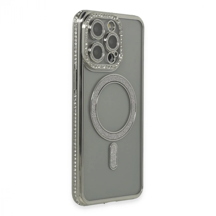 İphone 15 Pro Kılıf Joke Simli Magneticsafe Kılıf - Gri