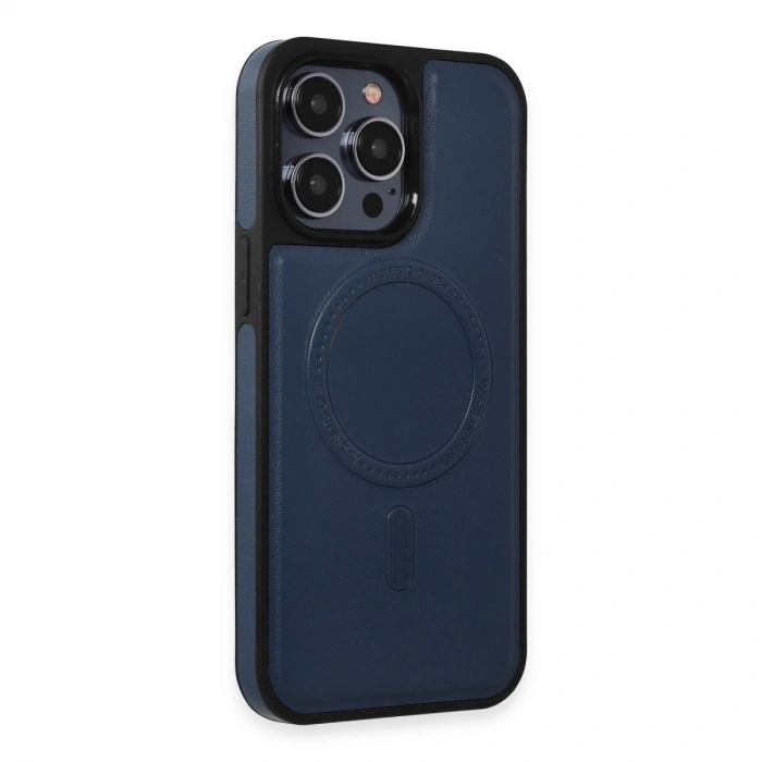 İphone 15 Pro Kılıf Ozzi Magsafe Deri Kapak - Lacivert