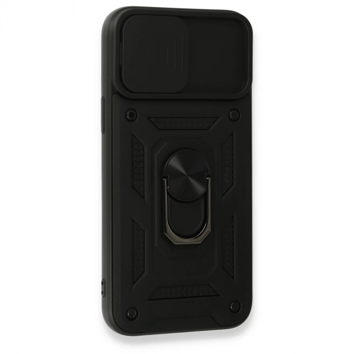 İphone 15 Pro Kılıf Pars Lens Yüzüklü Silikon - Siyah