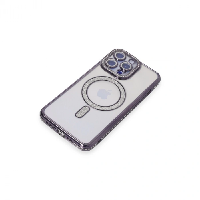 İphone 15 Pro Max Kılıf Joke Simli Magneticsafe Kılıf - Derin Mor