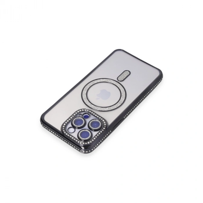 İphone 15 Pro Max Kılıf Joke Simli Magneticsafe Kılıf - Siyah