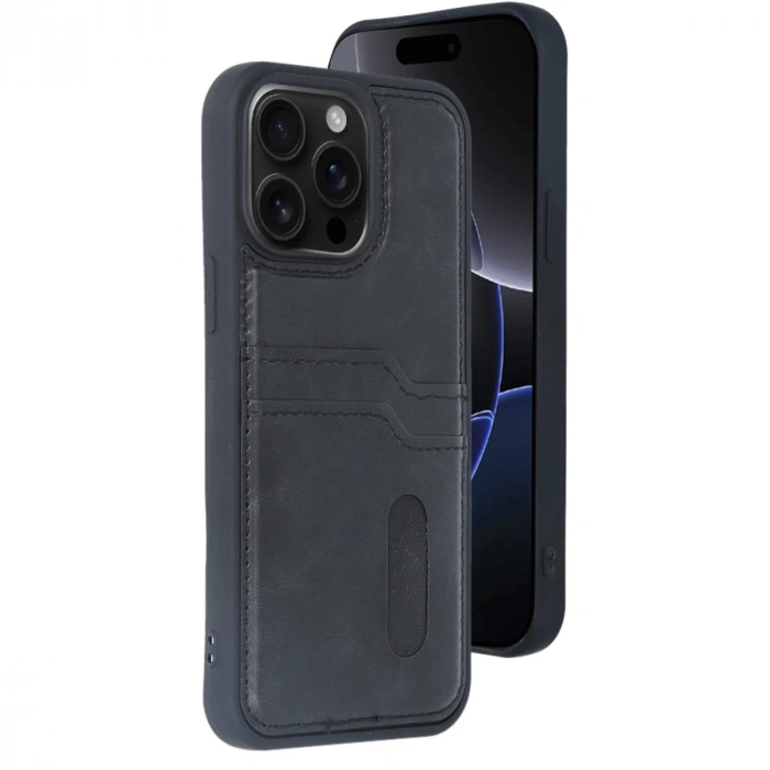 İphone 15 Pro Max Kılıf Sara Kartvizitli Deri Kılıf - Siyah