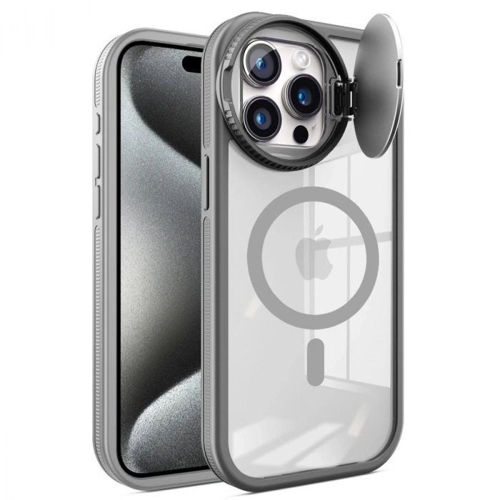 İphone 15 Pro Max Kılıf Teleskop Lens Magsafe Silikon Kapak - Titan Gri