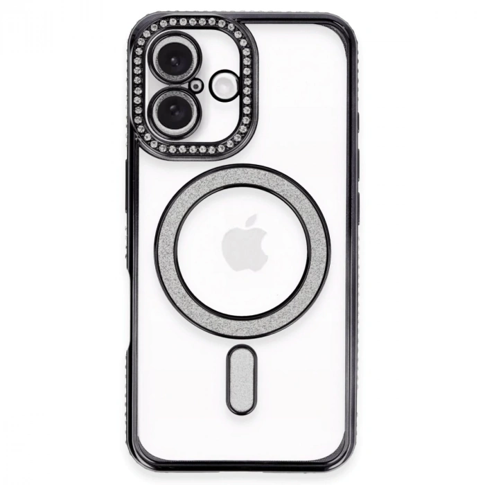 İphone 16 Kılıf Joke Simli Magneticsafe Kılıf - Siyah