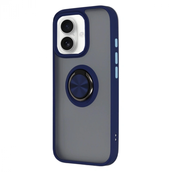 İphone 16 Kılıf Montreal Yüzüklü Silikon Kapak - Lacivert