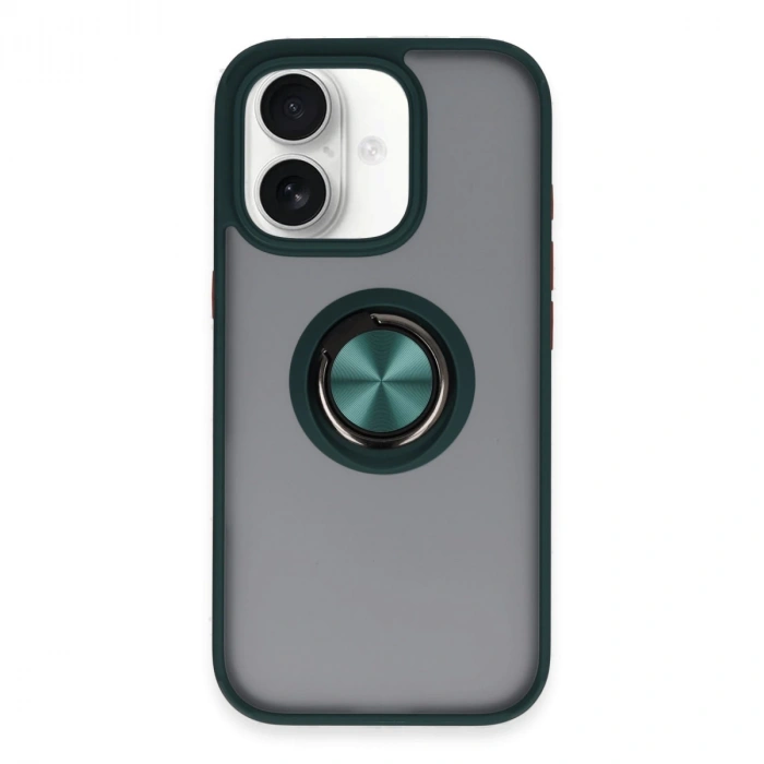 İphone 16 Kılıf Montreal Yüzüklü Silikon Kapak - Yeşil