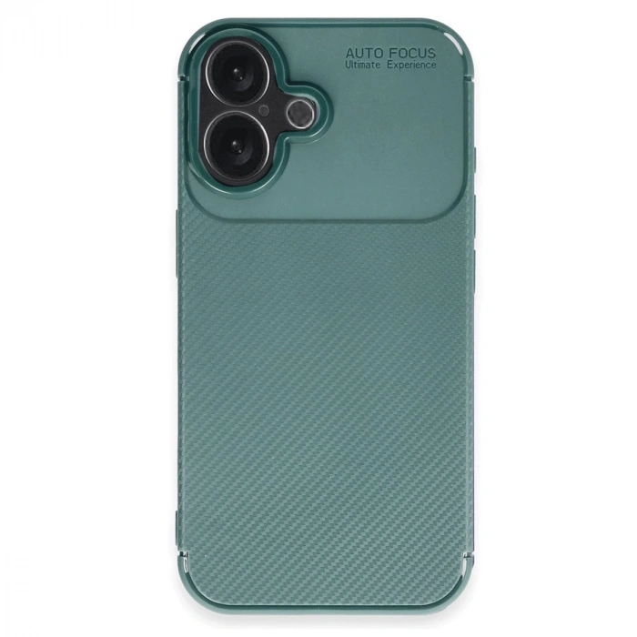 İphone 16 Plus Kılıf Auto Focus Karbon Kapak - Koyu Yeşil