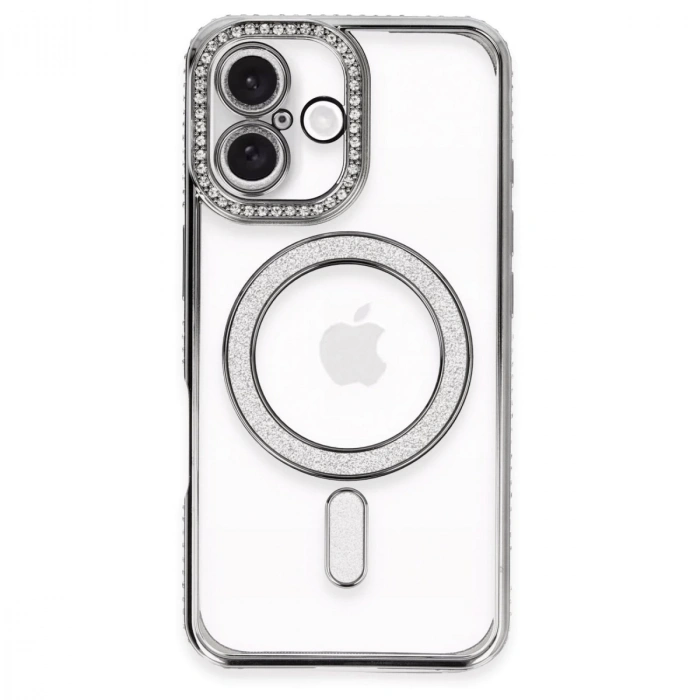 İphone 16 Plus Kılıf Joke Simli Magneticsafe Kılıf - Gri