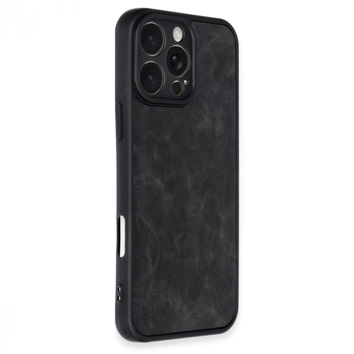 İphone 16 Pro Kılıf Aras Deri Kapak - Siyah