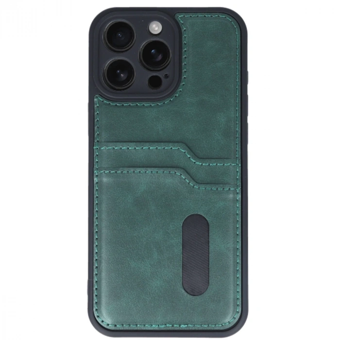 İphone 16 Pro Kılıf Sara Kartvizitli Deri Kılıf - Koyu Yeşil