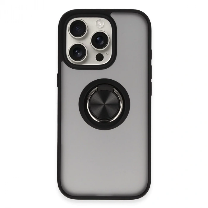 İphone 16 Pro Max Kılıf Montreal Yüzüklü Silikon Kapak - Siyah