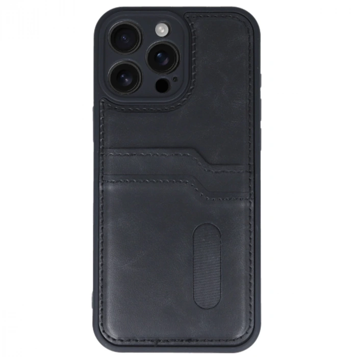 İphone 16 Pro Max Kılıf Sara Kartvizitli Deri Kılıf - Siyah