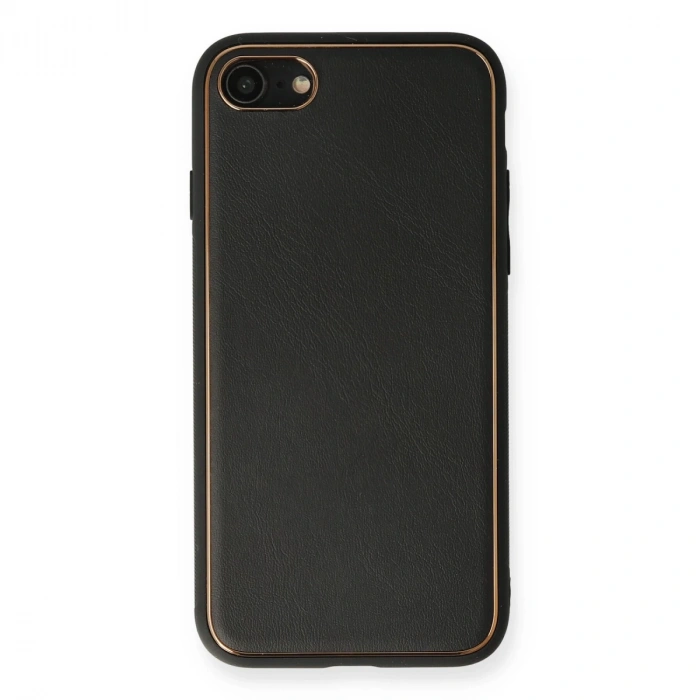 İphone 7 Kılıf Coco Deri Silikon Kapak - Siyah