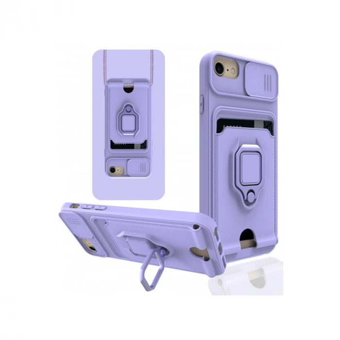 İphone 7 Kılıf Zuma Kartvizitli Yüzüklü Silikon - Lila