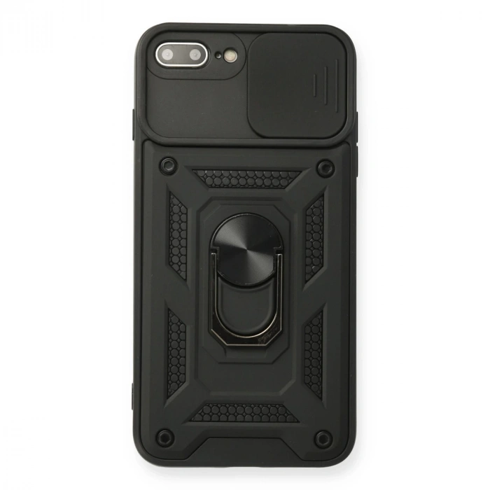 İphone 7 Plus Kılıf Pars Lens Yüzüklü Silikon - Siyah