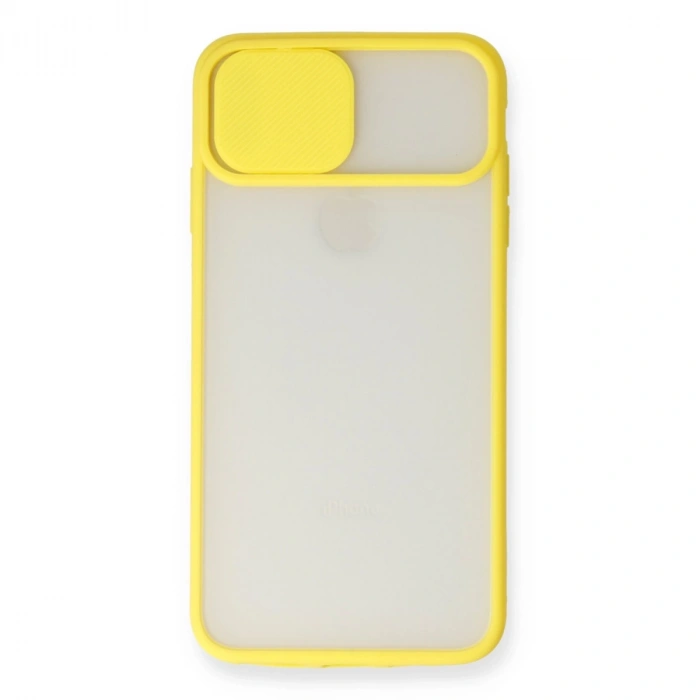 İphone X Kılıf Palm Buzlu Kamera Sürgülü Silikon - Sarı