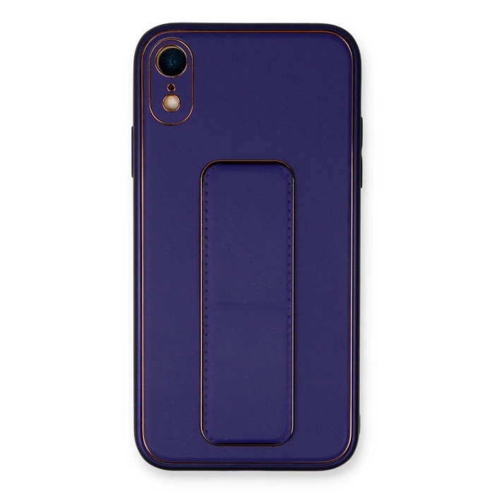 İphone Xr Kılıf Coco Deri Standlı Kapak - Mor