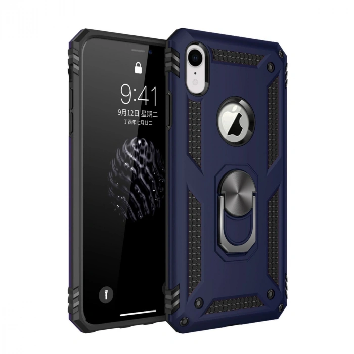 İphone Xr Kılıf Sofya Yüzüklü Silikon Kapak - Lacivert