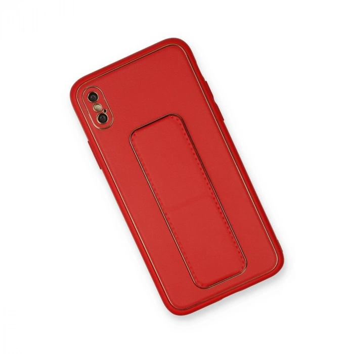 İphone Xs Max Kılıf Coco Deri Standlı Kapak - Kırmızı