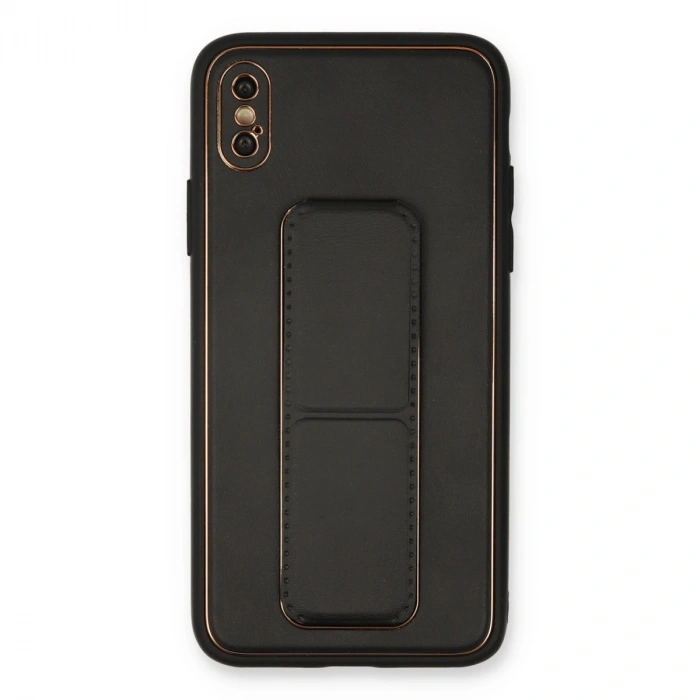 İphone Xs Max Kılıf Coco Deri Standlı Kapak - Siyah