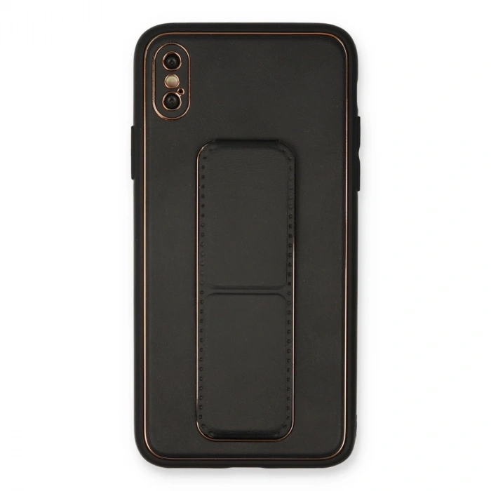 İphone Xs Max Kılıf Coco Deri Standlı Kapak - Siyah