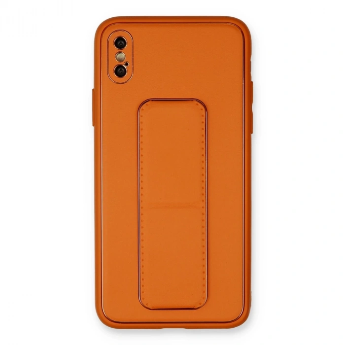İphone Xs Max Kılıf Coco Deri Standlı Kapak - Turuncu