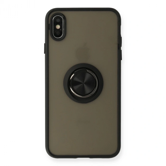 İphone Xs Max Kılıf Montreal Yüzüklü Silikon Kapak - Siyah