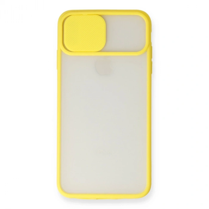 İphone Xs Max Kılıf Palm Buzlu Kamera Sürgülü Silikon - Sarı