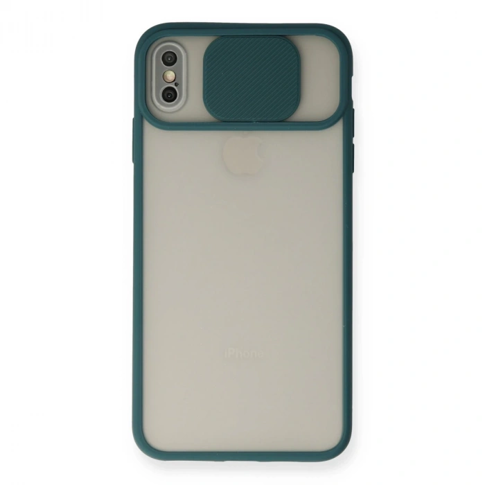 İphone Xs Max Kılıf Palm Buzlu Kamera Sürgülü Silikon - Yeşil