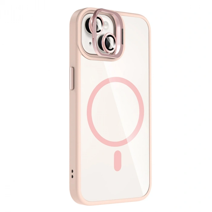 Joko Apple İphone 14 Remim Lensli Magsafe Standlı Kapak - Pembe