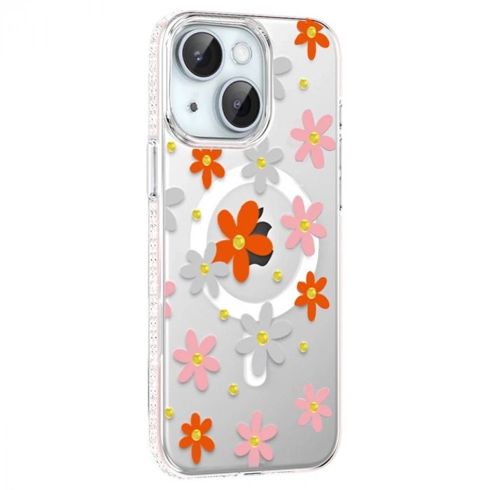 Joko Apple İphone 15 Floral Magsafe Kapak - Turuncu