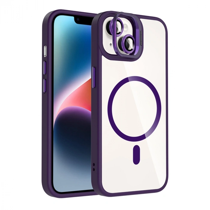 Joko Apple İphone 15 Plus Remim Lensli Magsafe Standlı Kapak - Derin Mor