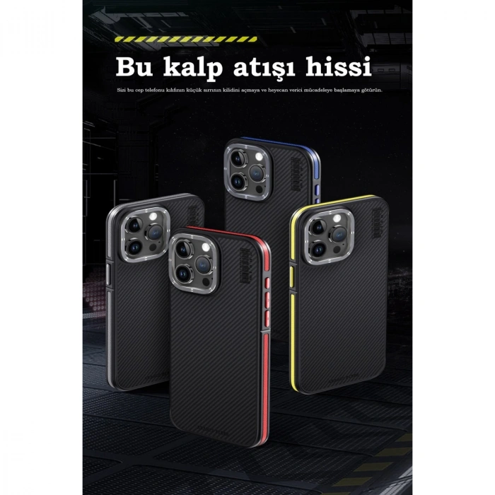 Joko Apple İphone 15 Pro Max Kılıf Aramid 600d Kevlar Karbon Fiber Magsafe Kapak - Sarı