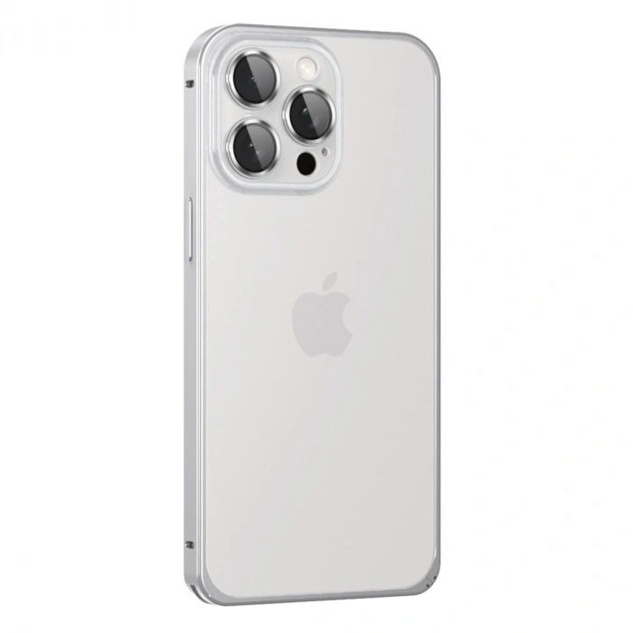 Joko Apple İphone 15 Pro Max Metal Bumper Mat Kapak - Gümüş