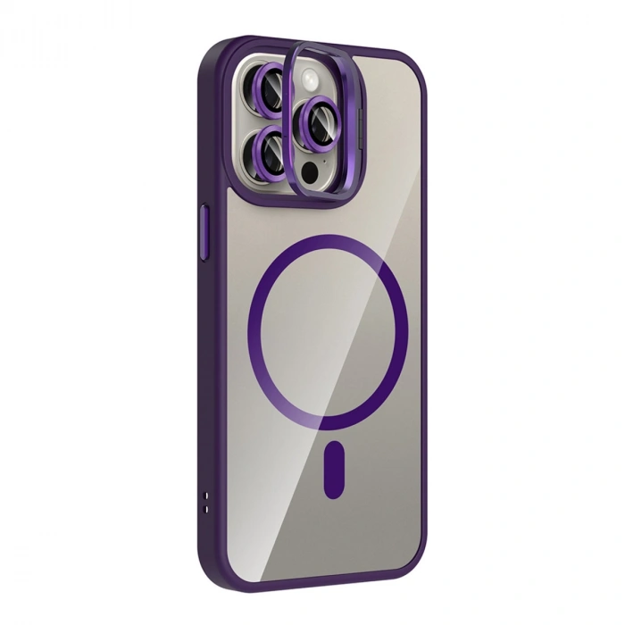 Joko Apple İphone 15 Pro Max Remim Lensli Magsafe Standlı Kapak - Derin Mor