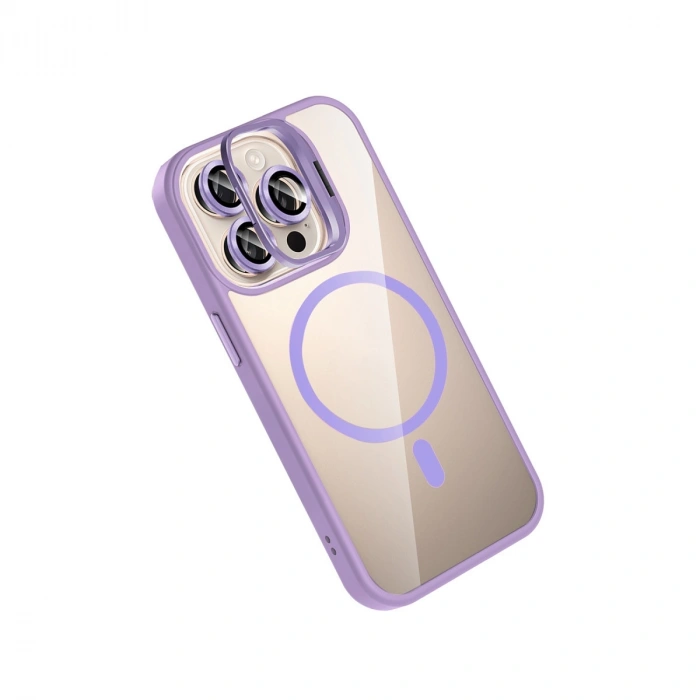 Joko Apple İphone 15 Pro Max Remim Lensli Magsafe Standlı Kapak - Lila