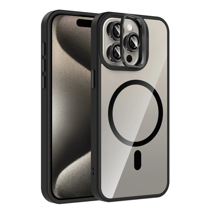 Joko Apple İphone 15 Pro Max Remim Lensli Magsafe Standlı Kapak - Siyah
